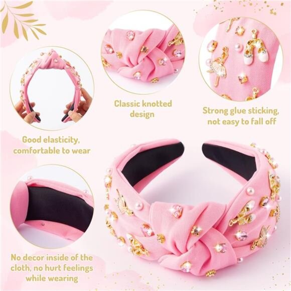 Jeweled Knotted Headband Pink Ballet - Picture 3 of 6
